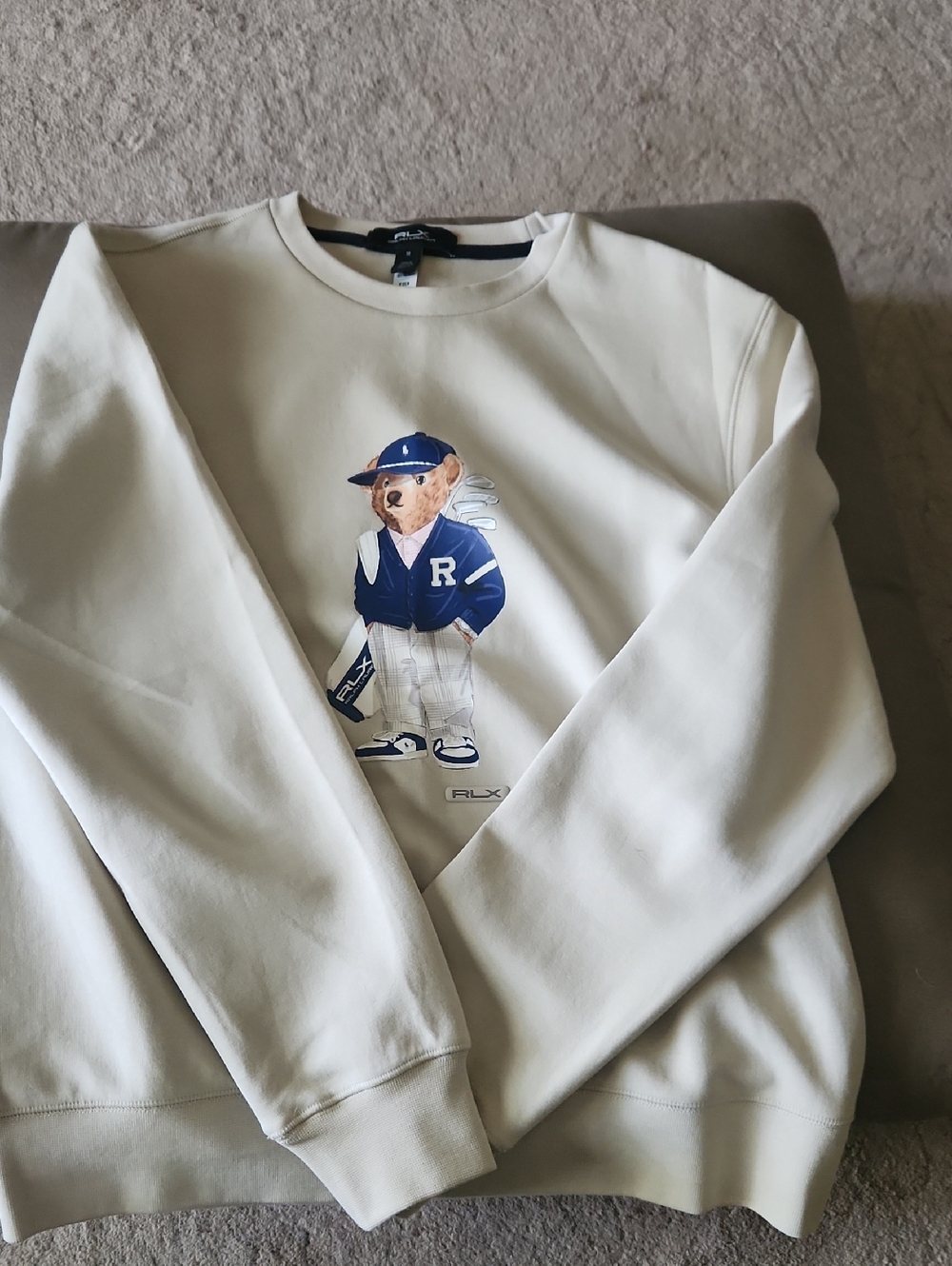RLX Ralph Lauren Cream Crewneck with Blue Bear Graphic